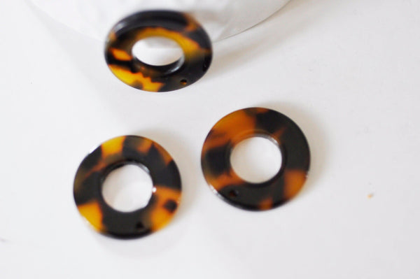 Pendentif cercle marron acétate,perle acétate,connecteur plastique, 21.5mm, x2 G1551