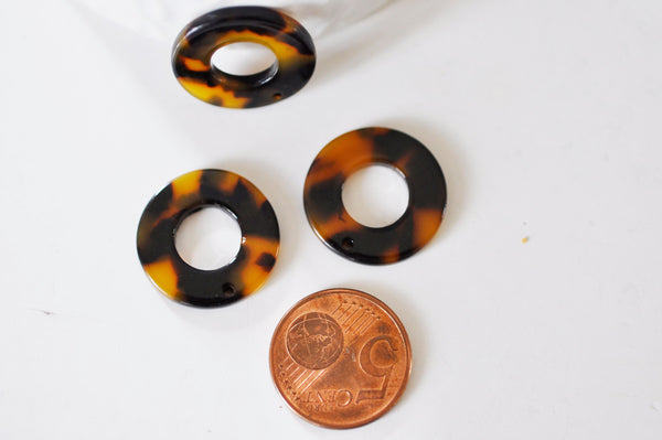 Pendentif cercle marron acétate,perle acétate,connecteur plastique, 21.5mm, x2 G1551