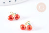 Pendentif cerise doré émaillé rouge laiton doré 18K 11mm,x1 G8582