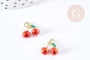 Pendentif cerise doré émaillé rouge laiton doré 18K 11mm,x1 G8582