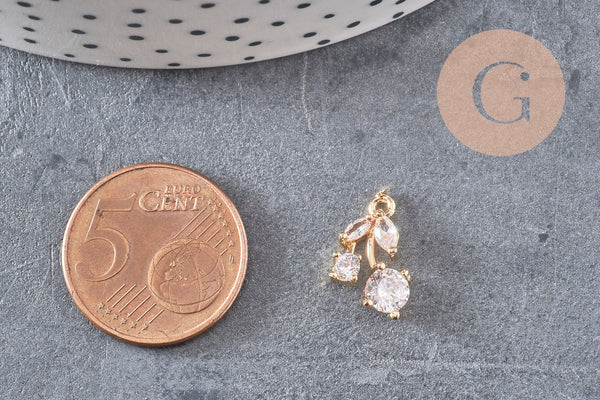 Pendentif cerise doré zircon blanc 14 mm, x1 (G7567)