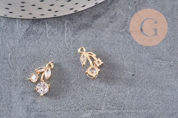 Pendentif cerise doré zircon blanc 14 mm, x1 (G7567)