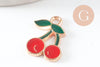 Pendentif cerise zamac doré émaillé rouge 18mm,pendentif fruit création bijoux, x1 (G3513)