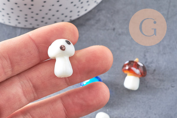 Pendentif champignon en verre tchèque 19mm, x5 (G4585)