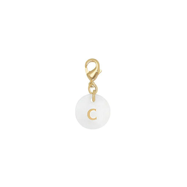 Pendentif charm initiale rond nacre blanche lettre, pendentif alphabet x1 (G9397)