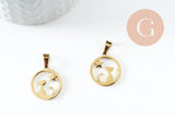 Pendentif chat étoile acier 304 doré inoxydable 19mm, x1 G9859