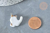Pendentif chat porcelaine blanc doré laiton platine 24mm, pendentif pour fabrication bijoux, x1 (G8062)