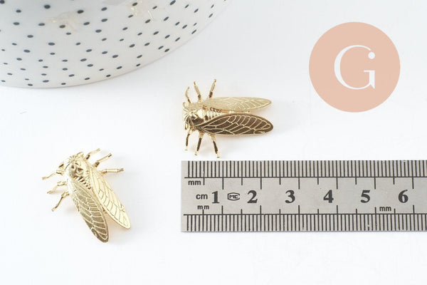 Pendentif cigale laiton brut 28mm, x2 (G1714)