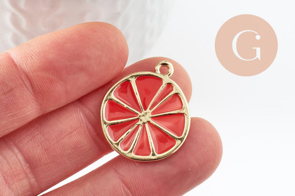 Pendentif citron agrume en zamac doré orange 26.5mm, x2 (G3619)