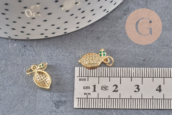 Pendentif citron doré 18K zircons, 14mm, x1 (G4852)