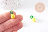 Pendentif citron jaune verre artisanal 19mm, x2 (G10317)