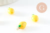 Pendentif citron laiton doré 18K résine jaune 13mm, x1 (G8053)