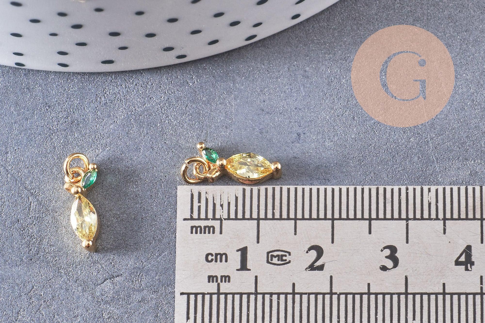 Pendentif citron laiton doré 18K zircon 12mm, x1 (G10283)