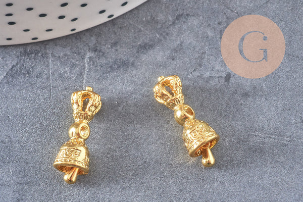 Pendentif cloche tibétaine Dorje Vajra laiton doré,breloque laiton brut,pendentif laiton brut,22mm, x1 (G4459)