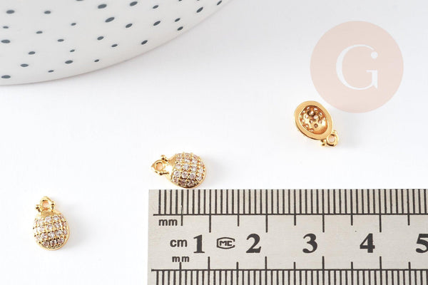 Pendentif coccinelle or cristal zircon, pendentif doré,pendentif cristal, bijou doré,création bijoux,9.5mm, x1 G2468