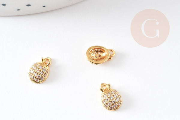 Pendentif coccinelle or cristal zircon, pendentif doré,pendentif cristal, bijou doré,création bijoux,9.5mm, x1 G2468