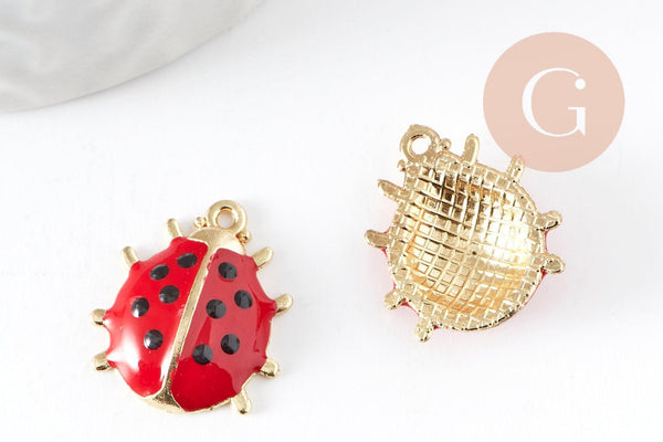 Pendentif coccinelle zamac émaillé 21,5mm pendentif animal, bijou coccinelle,création de bijou, x1 (G7116)
