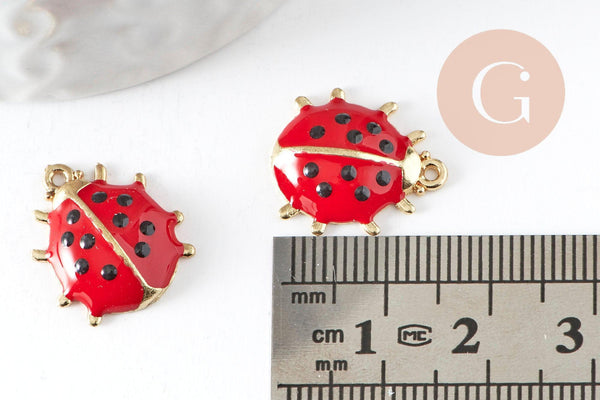 Pendentif coccinelle zamac émaillé 21,5mm pendentif animal, bijou coccinelle,création de bijou, x1 (G7116)