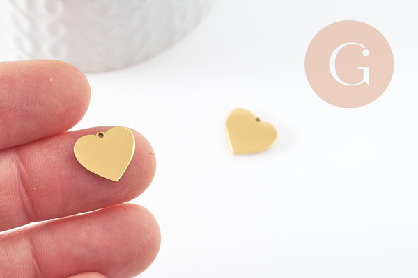 Pendentif coeur acier 201 inoxydable doré 13mm finition Miroir, x1 (G10182)