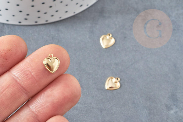 Pendentif coeur acier 304 inoxydable doré 10mm,x5 (G4914)