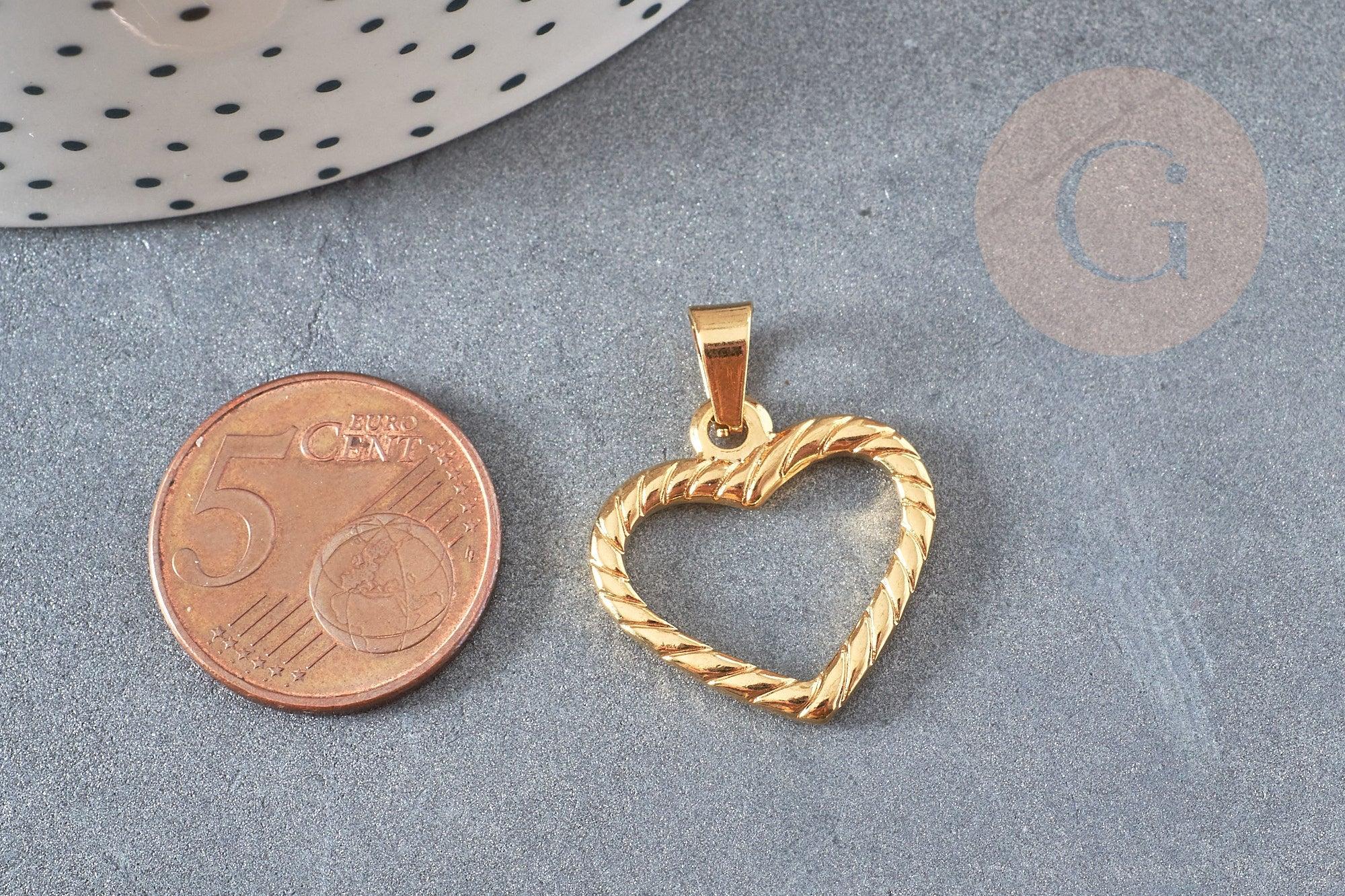 Pendentif coeur acier 304 inoxydable doré 21.5mm, x1 (G4904)