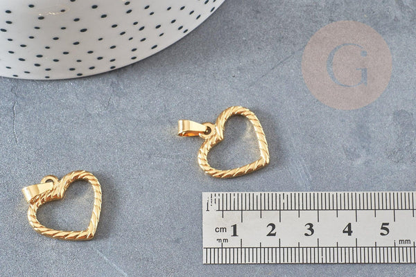 Pendentif coeur acier 304 inoxydable doré 21.5mm, x1 (G4904)