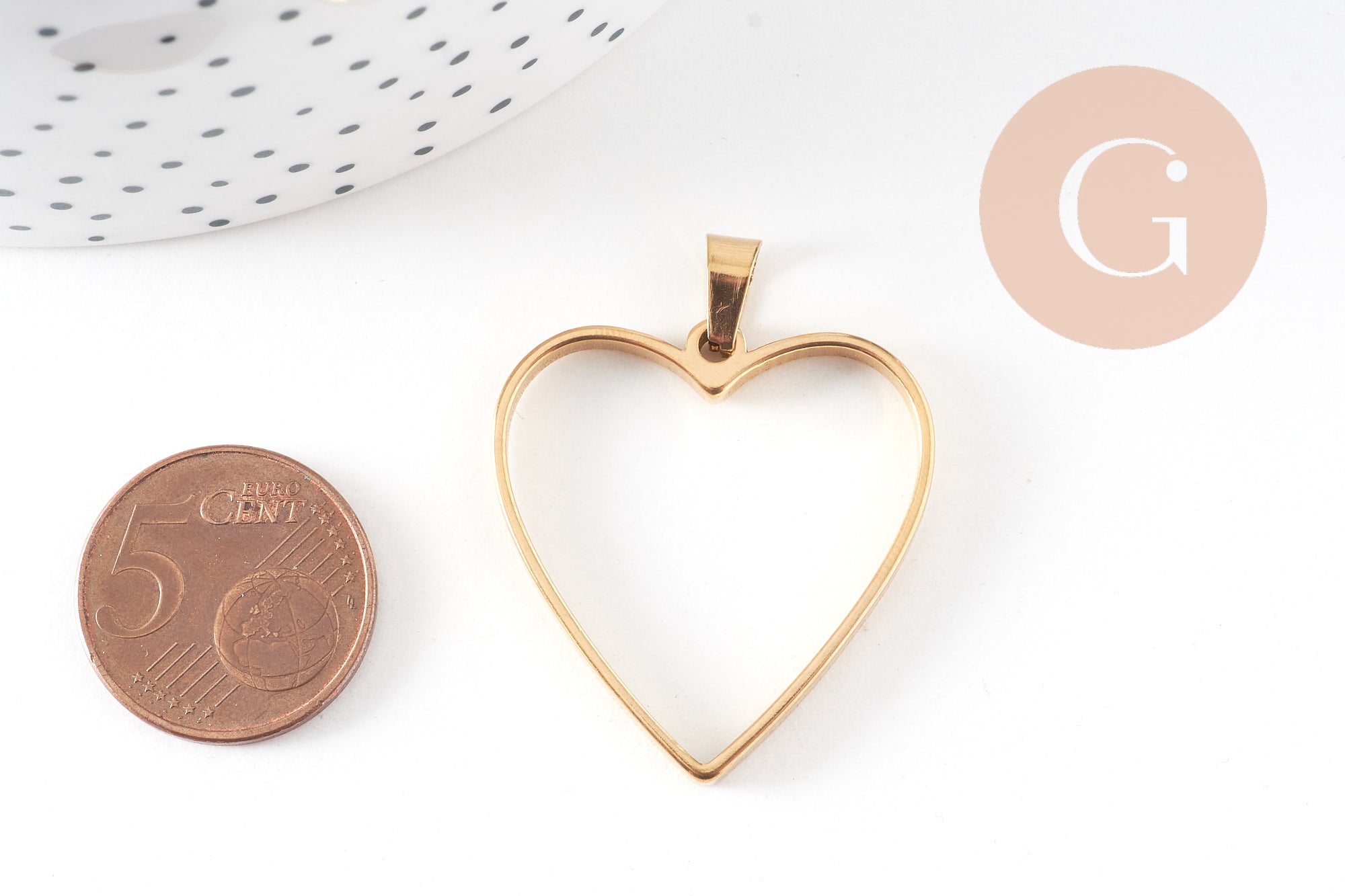 Pendentif coeur acier 304 inoxydable doré sans fond 33mm, x1 (G10793)
