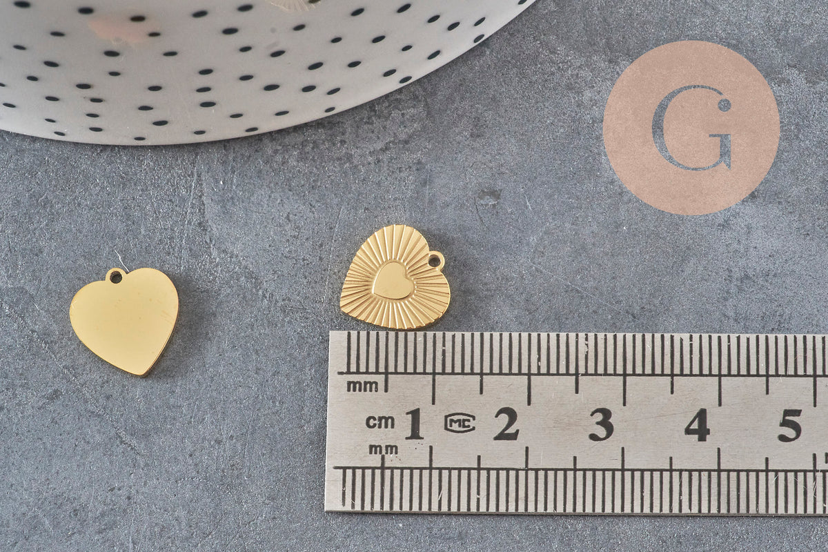 Pendentif coeur acier 316 inoxydable doré IP 12mm, x1 (G11360)-Breloques et pendentifs-Gingerlily Perles