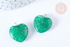 Pendentif cœur agate brésilienne vert foncé fer argenté 22mm, création bijoux pierre naturelle, x1 G7927