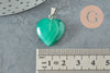 Pendentif coeur agate naturelle verte acier inoxydable platine 23mm, x1 G3991