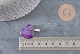 Colgante corazón ágata natural violeta acero plateado 23mm, x1 (G11263)