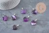Colgante corazón ágata natural violeta acero plateado 23mm, x1 (G11263)