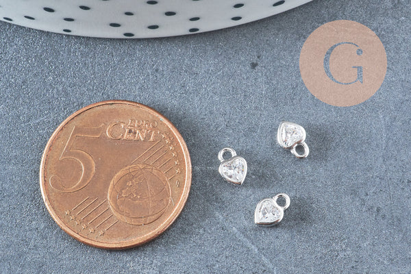 Pendentif coeur argent massif 925 et zircon 6mm, x1 (G10739)