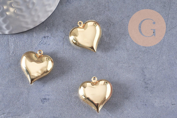 Pendentif cœur bombé laiton doré 24mm, x2 (G10307)