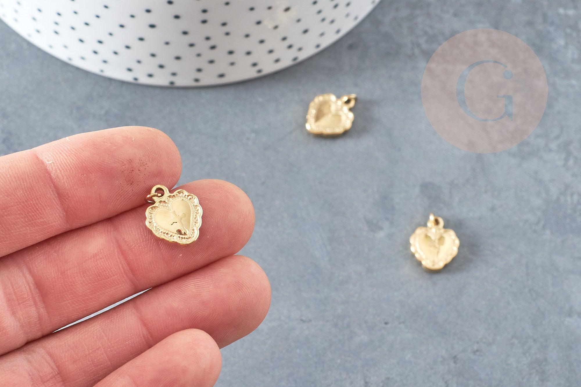 Pendentif coeur en acier doré 14.5mm, breloque doré, acier inoxydable 316 doré, pendentif sans nickel, x1 G6030
