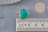 Pendentif coeur gravé pierre naturelle rose naturel argent 925 doré 18K 14mm, x1 (G10843)