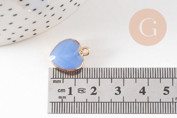 Pendentif coeur jade bleu facettes 17mm, x1 (G4042)