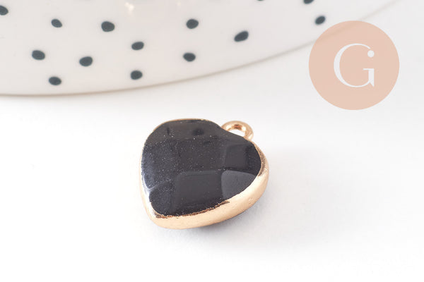 Pendentif coeur jade naturel noir facettes 17mm, x1 (G2525)