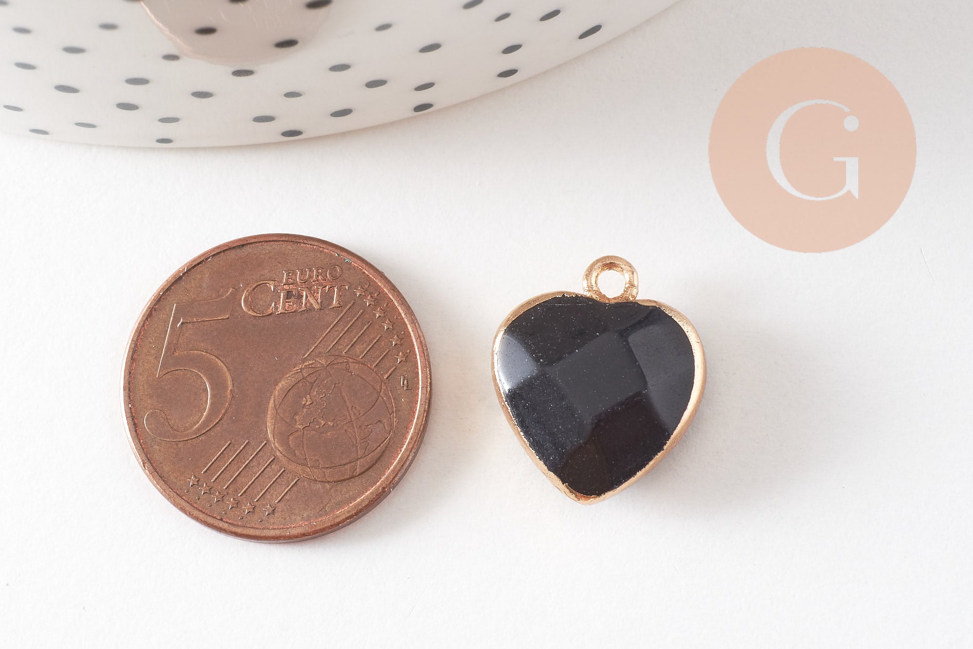 Pendentif coeur jade naturel noir facettes 17mm, x1 (G2525)