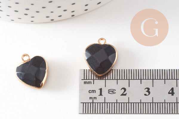 Pendentif coeur jade naturel noir facettes 17mm, x1 (G2525)