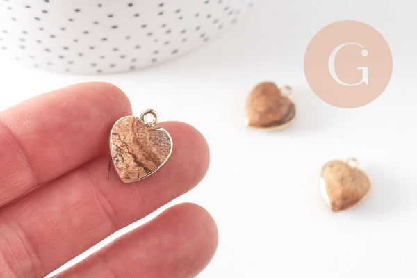 Pendentif coeur jaspe paysage facettes,pendentif bijoux, pendentif pierre,jaspe naturel, pendentif coeur,17mm,G2526