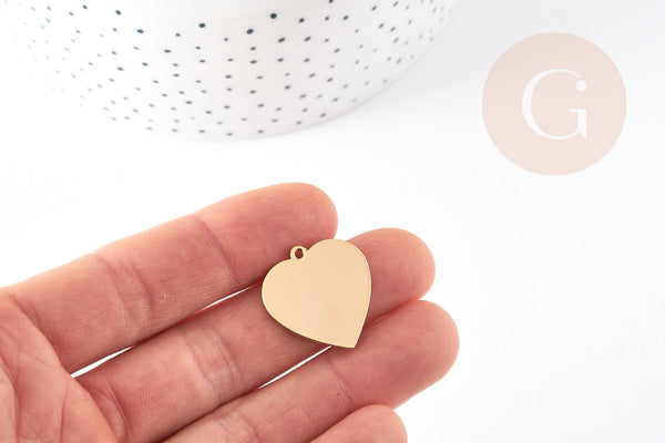 Pendentif coeur laiton doré 18K à poinçonner, pendentif d'amour création bijoux, 23mm, x1 G3790