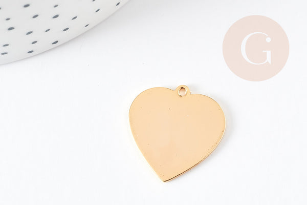 Pendentif coeur laiton doré 18K à poinçonner, pendentif d'amour création bijoux, 23mm, x1 G3790
