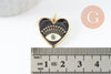 Pendentif coeur laiton doré 18K émail noir, création bijou mauvais oeil protecteur,18x19mm, x1 (G5017)