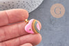 Pendentif coeur laiton doré 18K émaillé arc-en-ciel,21mm, x1 (G4649)