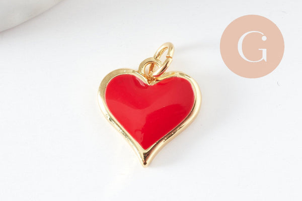 Pendentif coeur laiton doré 20K émaillé,pendentif doré,creation bijoux,coeur doré, pendentif laiton doré,14mm, x1 (G3570)
