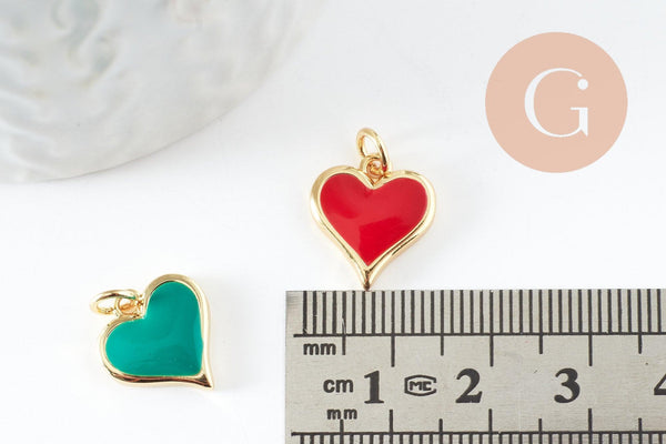 Pendentif coeur laiton doré 20K émaillé,pendentif doré,creation bijoux,coeur doré, pendentif laiton doré,14mm, x1 (G3570)