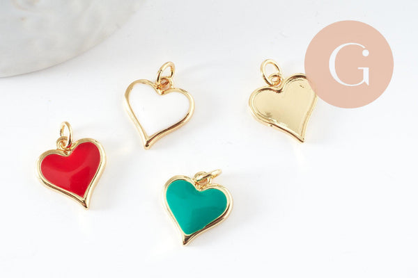 Pendentif coeur laiton doré 20K émaillé,pendentif doré,creation bijoux,coeur doré, pendentif laiton doré,14mm, x1 (G3570)