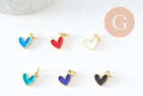 Pendentif coeur laiton doré émaillé,pendentif doré,coeur doré, pendentif laiton doré,9mm, x5 (G2409)