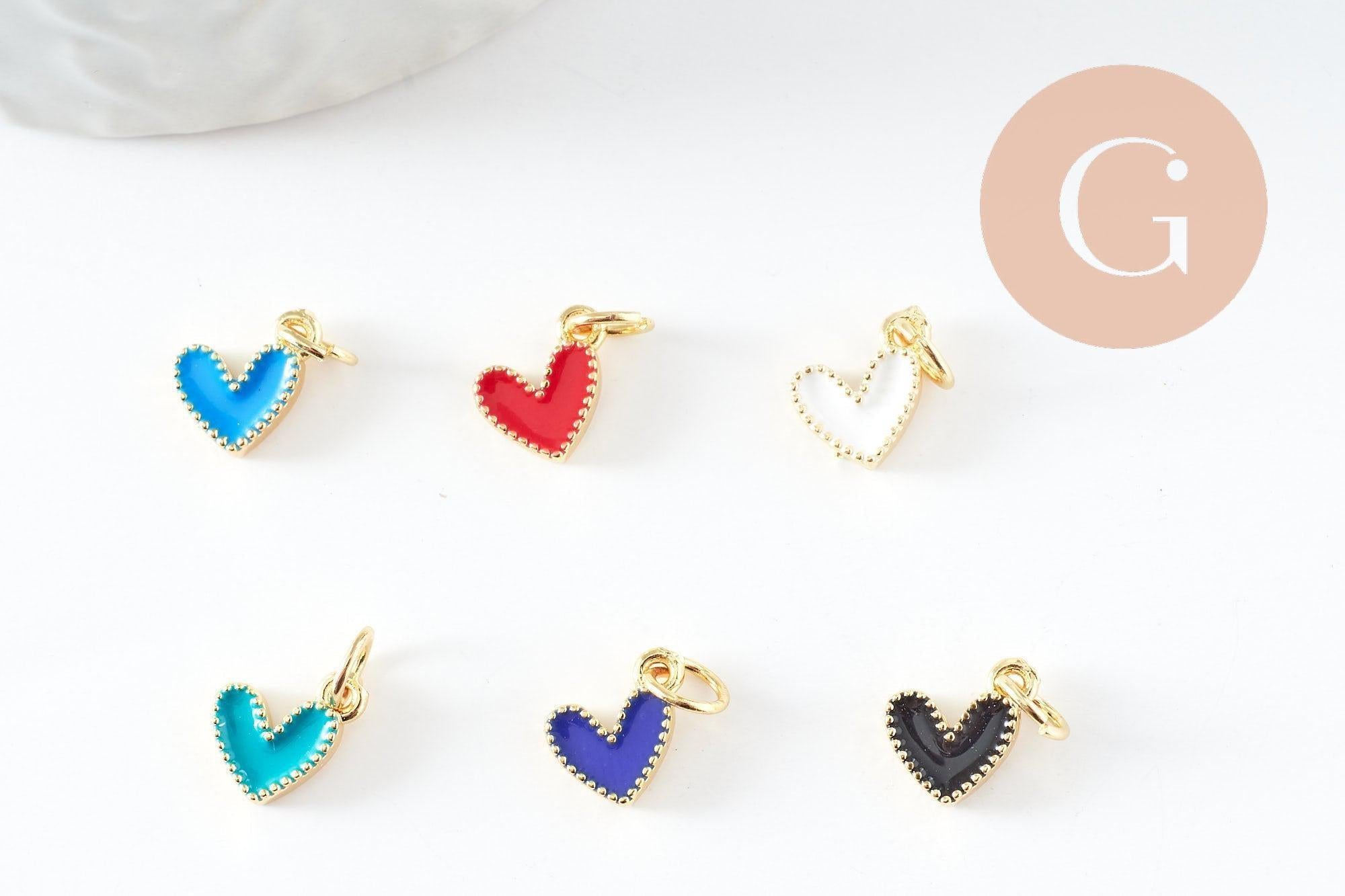 Pendentif coeur laiton doré émaillé,pendentif doré,coeur doré, pendentif laiton doré,9mm, x5 (G2409)